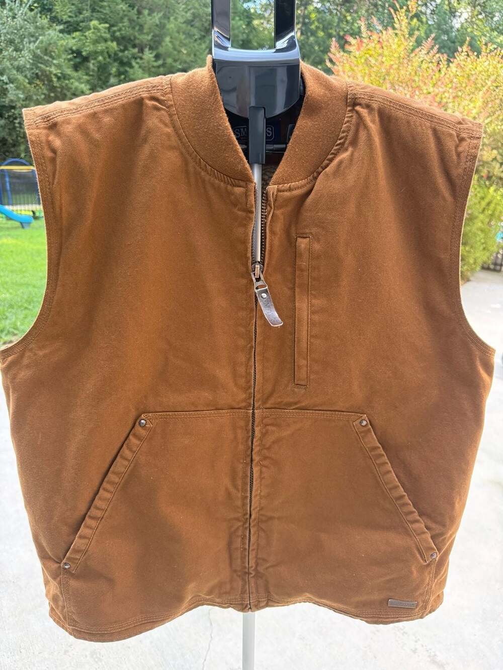 Smith's Workwear Sherpa-Lined Duck Canvas Work Vest Brown Full Zip